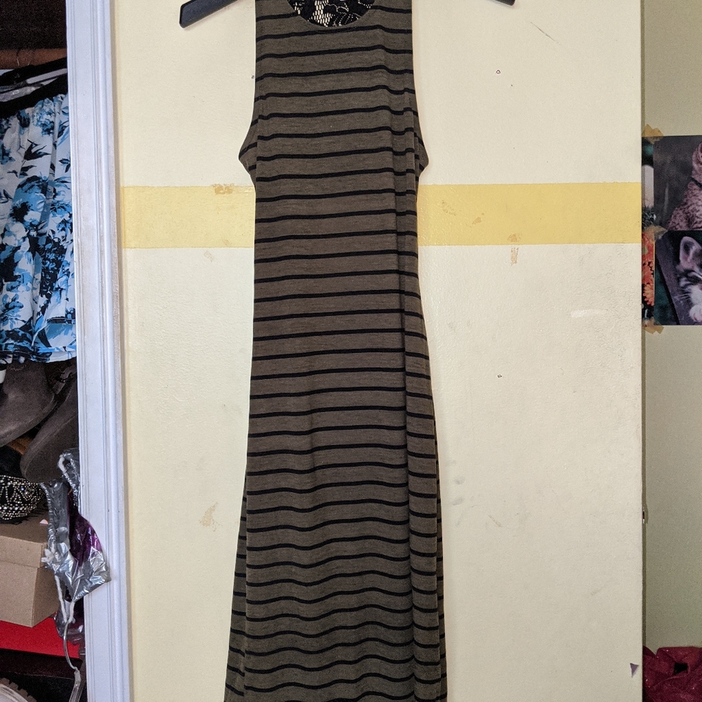Olive striped midi dress